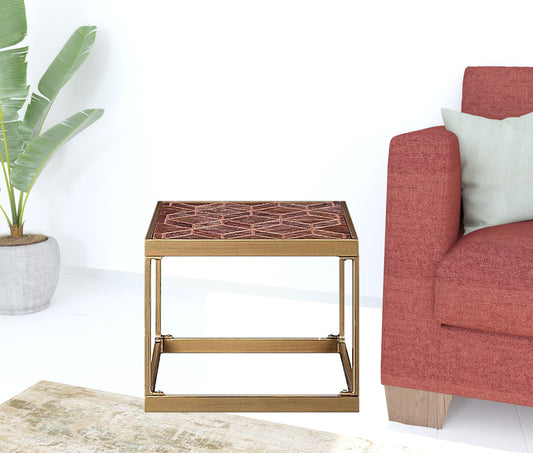 16" Brass And Warm Brown Leather Rectangular End Table By Homeroots | End Tables | Modishstore