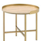 22" Gold And Oak Manufactured Wood And Metal Round End Table By Homeroots | End Tables | Modishstore - 4