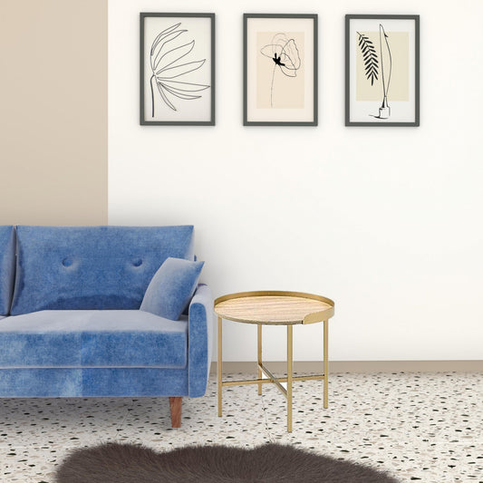 22" Gold And Oak Manufactured Wood And Metal Round End Table By Homeroots | End Tables | Modishstore