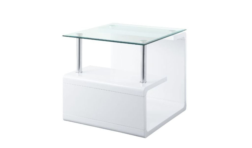 22" White Glass and Wood Square End Table With Two Shelves By Homeroots | End Tables | Modishstore - 2