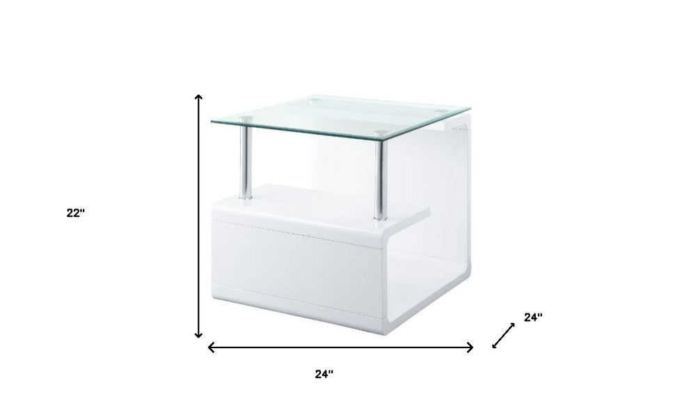 22" White Glass and Wood Square End Table With Two Shelves By Homeroots | End Tables | Modishstore - 7