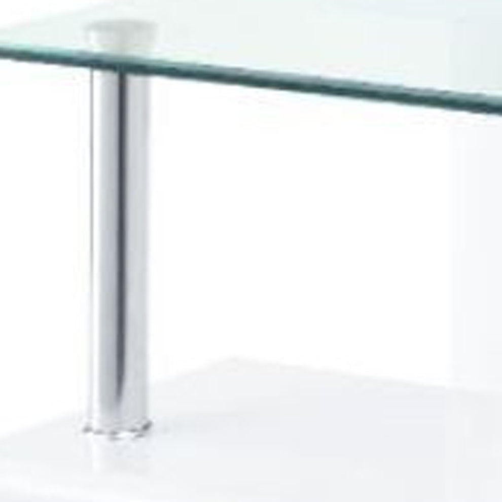 22" White Glass and Wood Square End Table With Two Shelves By Homeroots | End Tables | Modishstore - 5