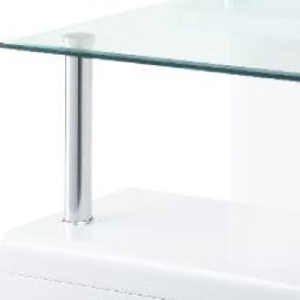 22" White Glass and Wood Square End Table With Two Shelves By Homeroots | End Tables | Modishstore - 6