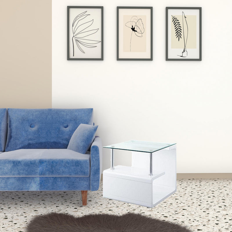 22" White Glass and Wood Square End Table With Two Shelves By Homeroots | End Tables | Modishstore