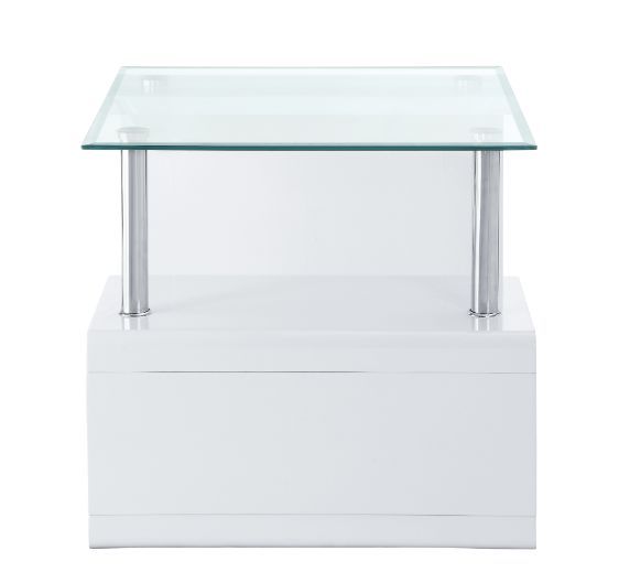 22" White Glass and Wood Square End Table With Two Shelves By Homeroots