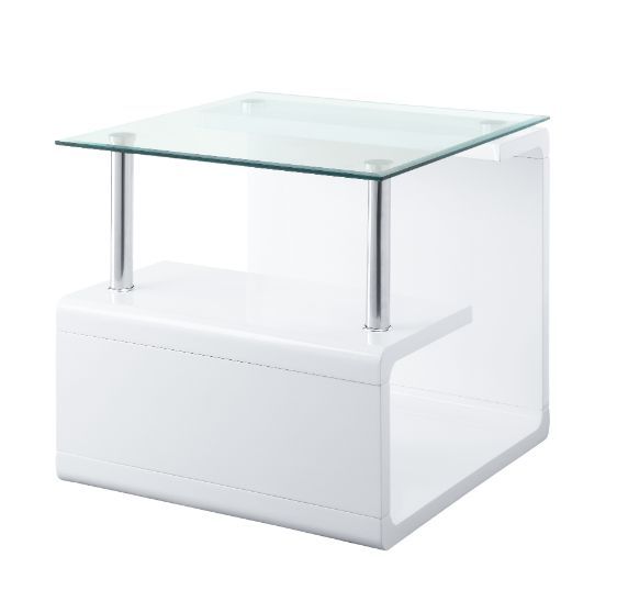 22" White Glass and Wood Square End Table With Two Shelves By Homeroots | End Tables | Modishstore - 4