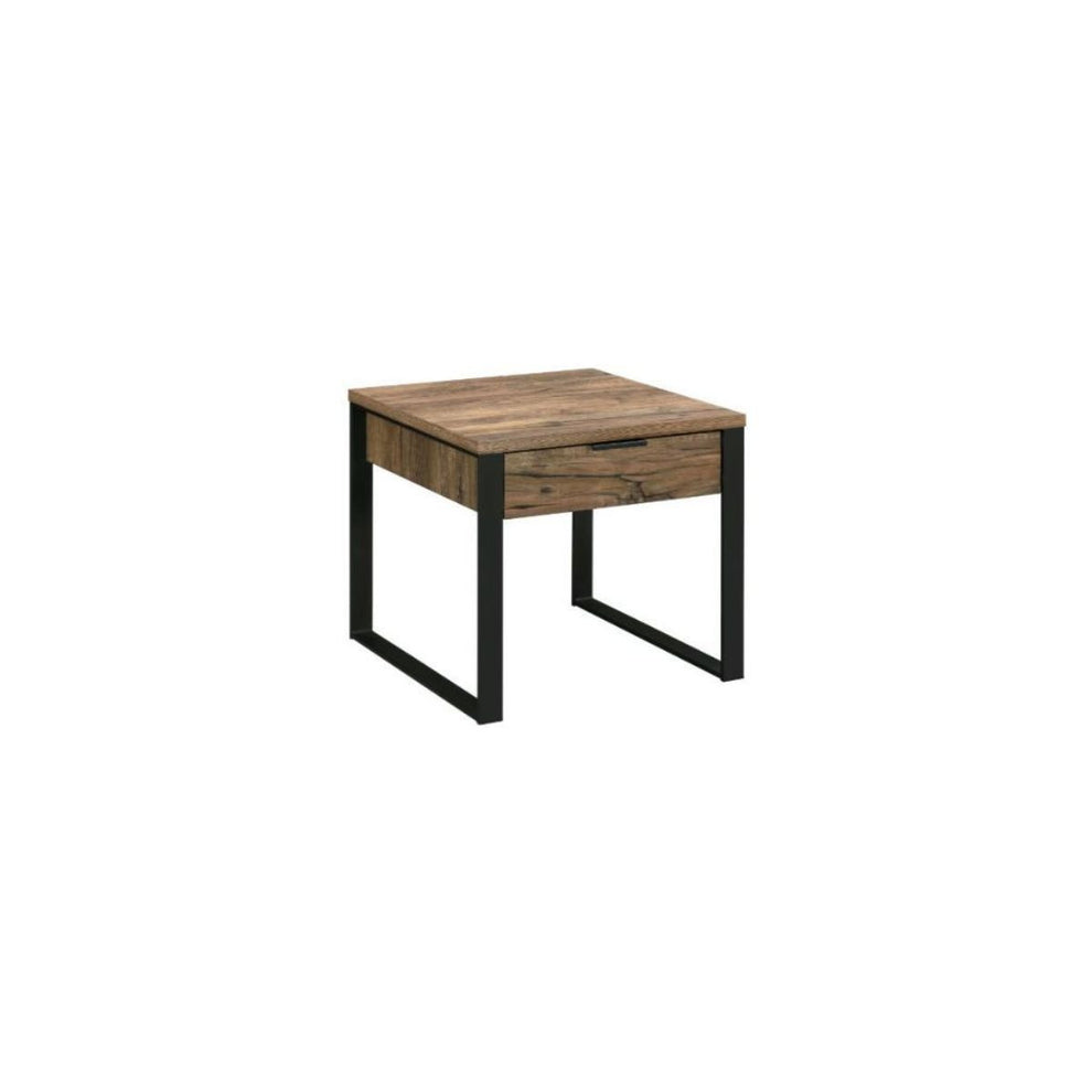 22" Black And Weathered Oak Square End Table With Drawer By Homeroots | End Tables | Modishstore - 3