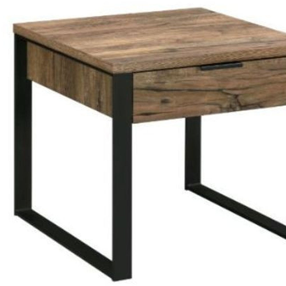22" Black And Weathered Oak Square End Table With Drawer By Homeroots | End Tables | Modishstore - 5
