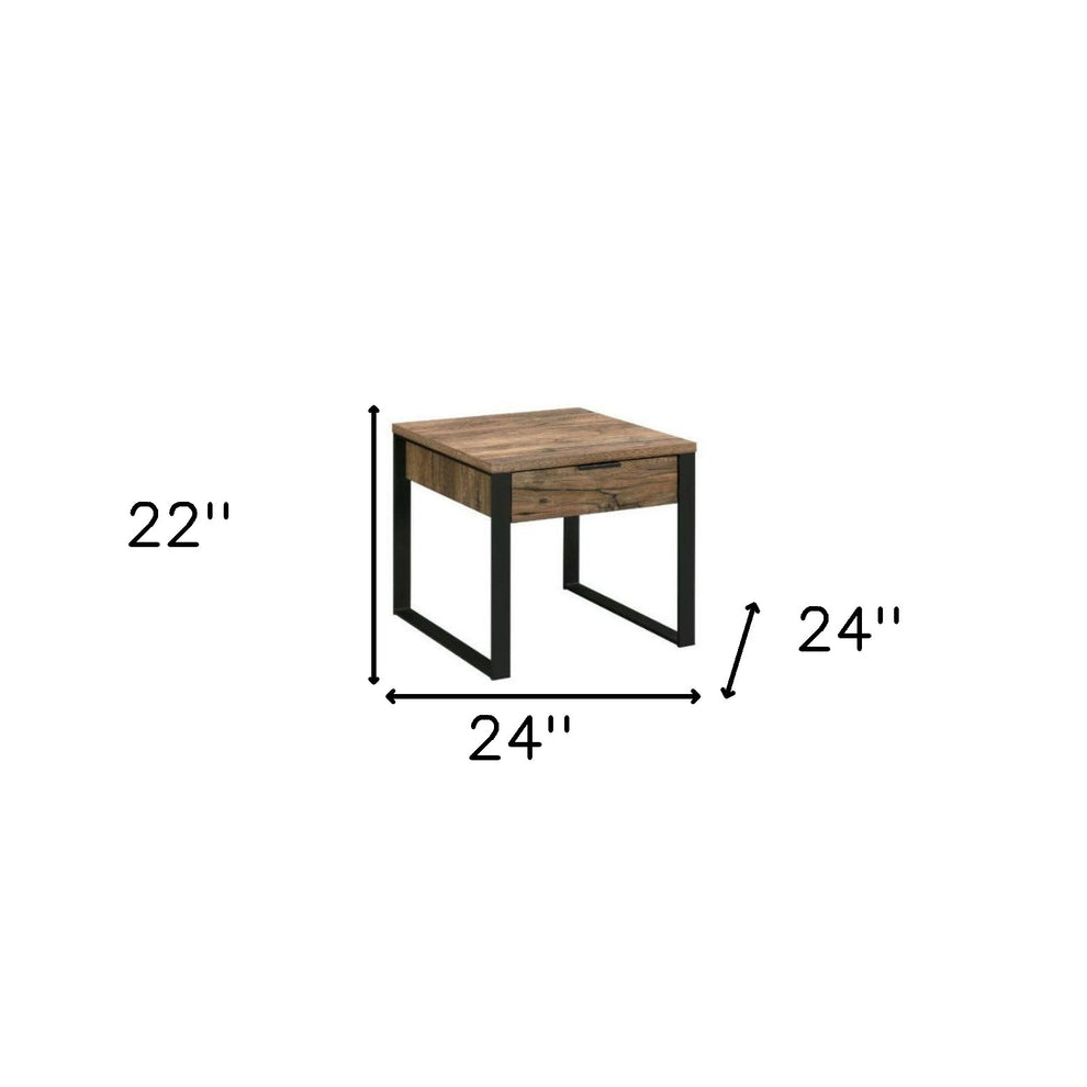 22" Black And Weathered Oak Square End Table With Drawer By Homeroots | End Tables | Modishstore - 6