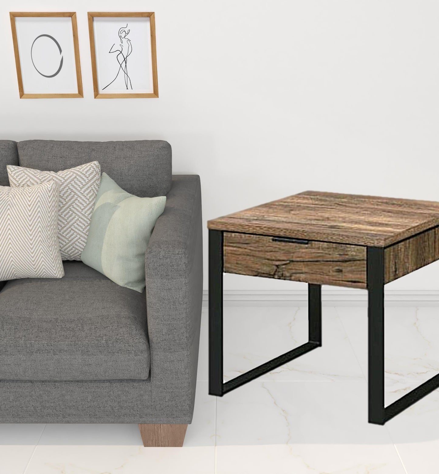 22" Black And Weathered Oak Square End Table With Drawer By Homeroots | End Tables | Modishstore