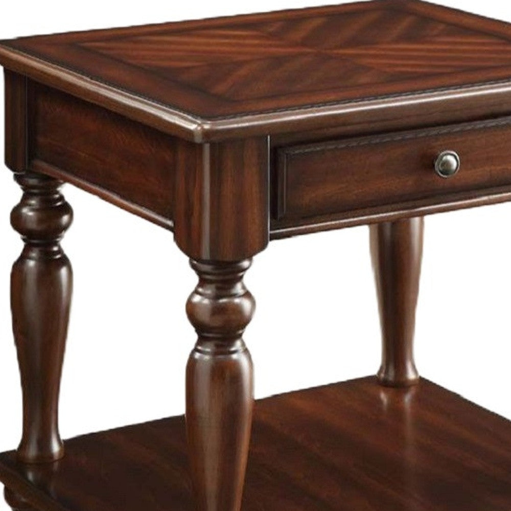 24" Walnut Manufactured Wood Rectangular End Table With Drawer And Shelf By Homeroots | End Tables | Modishstore - 3
