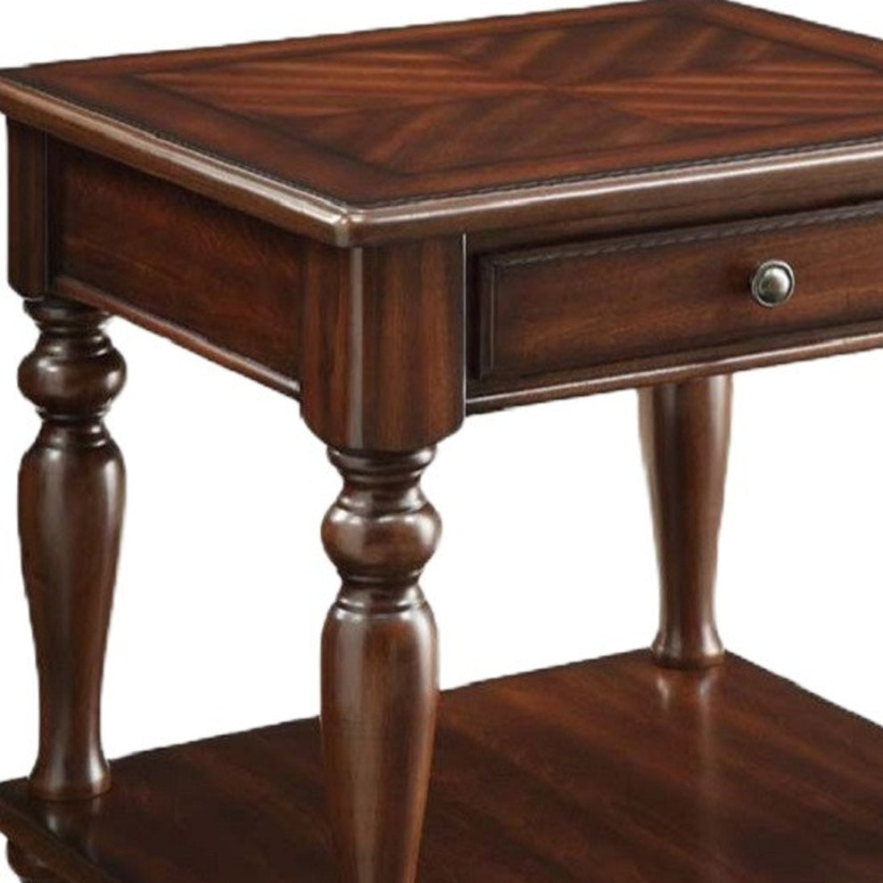 24" Walnut Manufactured Wood Rectangular End Table With Drawer And Shelf By Homeroots | End Tables | Modishstore - 3