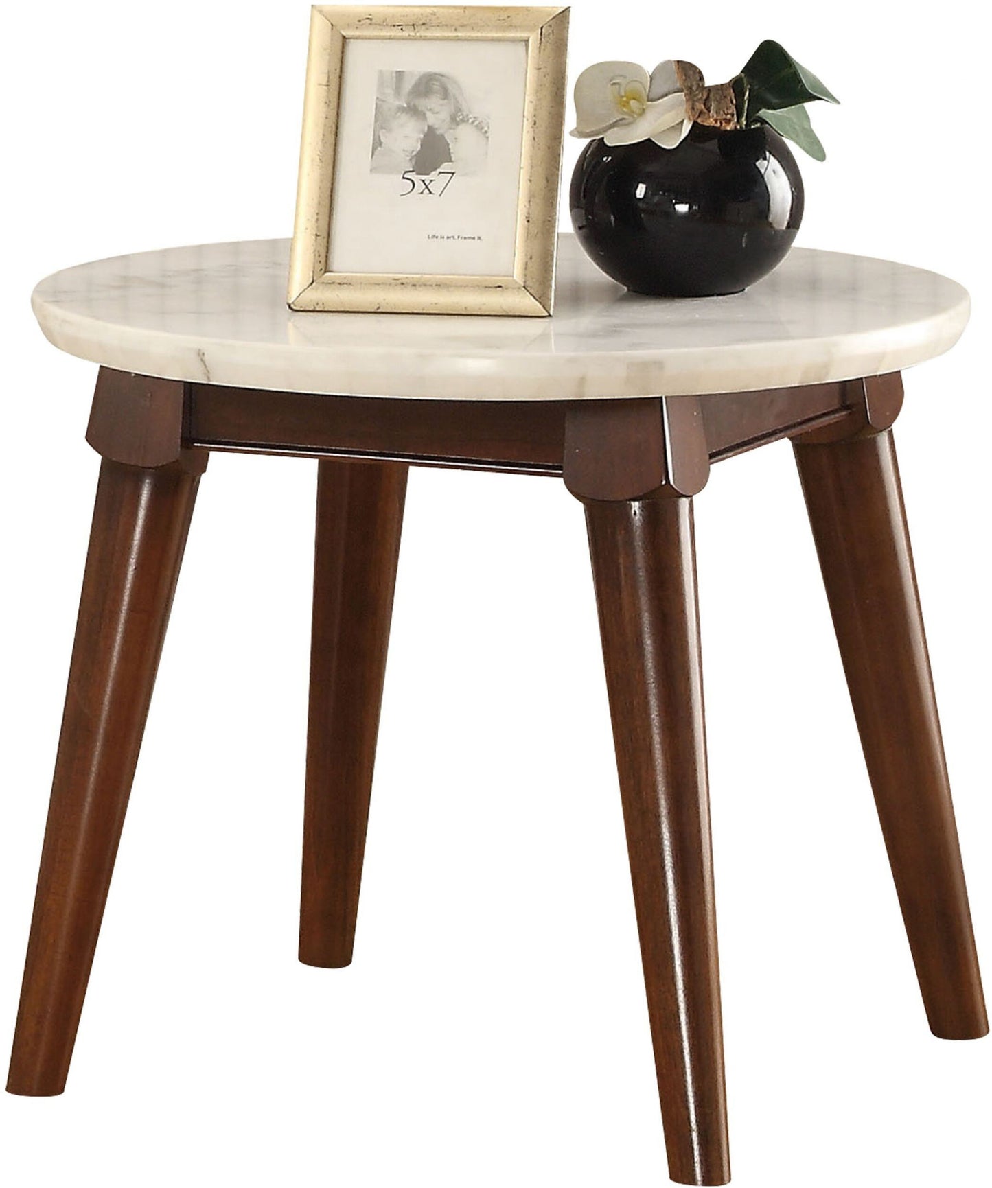22" Walnut And White Faux Marble Round End Table By Homeroots | End Tables | Modishstore - 2