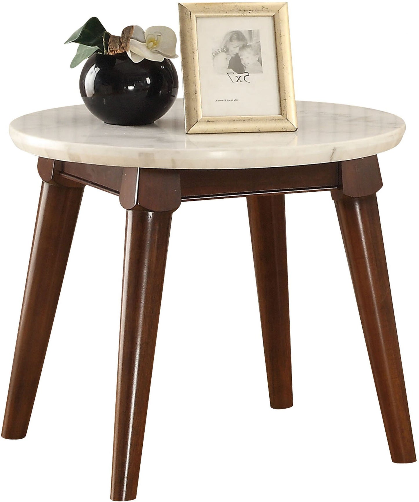 22" Walnut And White Faux Marble Round End Table By Homeroots | End Tables | Modishstore - 3