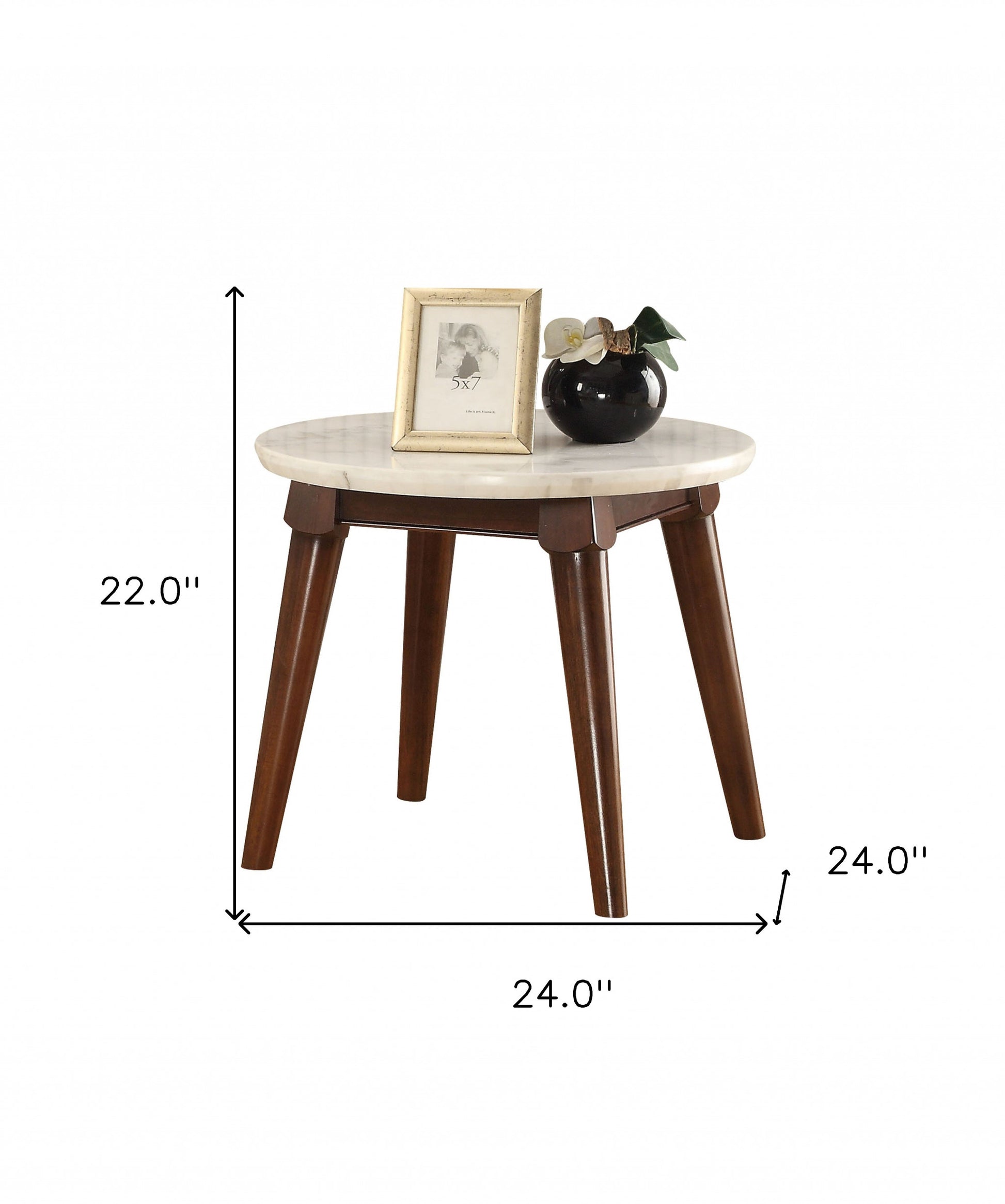 22" Walnut And White Faux Marble Round End Table By Homeroots | End Tables | Modishstore - 6
