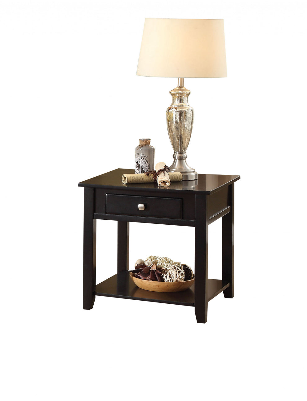 22" Black Manufactured Wood Square End Table With Drawer With Shelf By Homeroots | End Tables | Modishstore - 3
