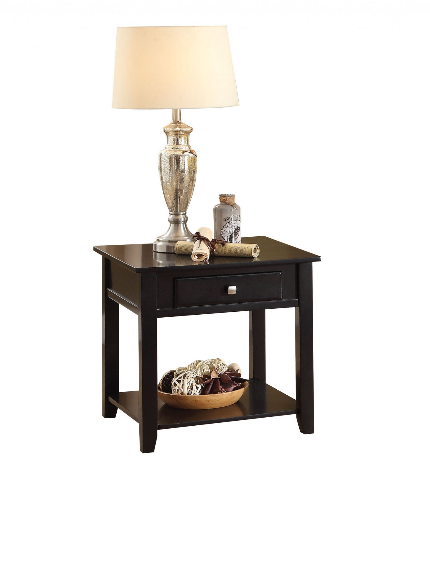 22" Black Manufactured Wood Square End Table With Drawer With Shelf By Homeroots | End Tables | Modishstore - 3