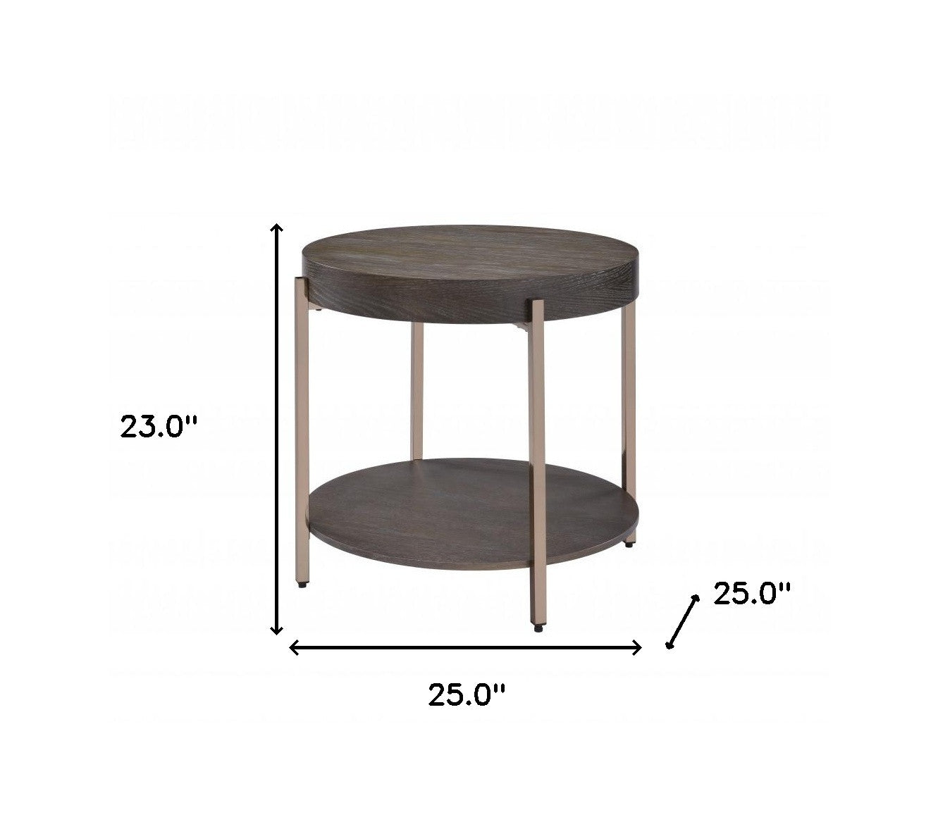 23" Champagne Metal And Dark Oak Manufactured Wood Round Two Tier End Table By Homeroots | End Tables | Modishstore - 2