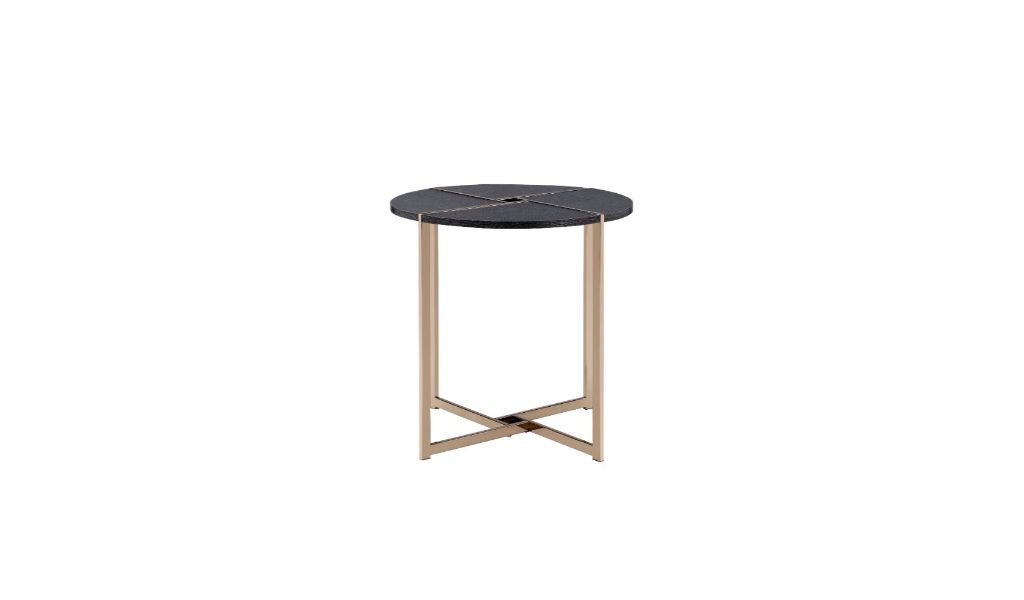 24" Champagne And Black Manufactured Wood And Metal Round End Table By Homeroots