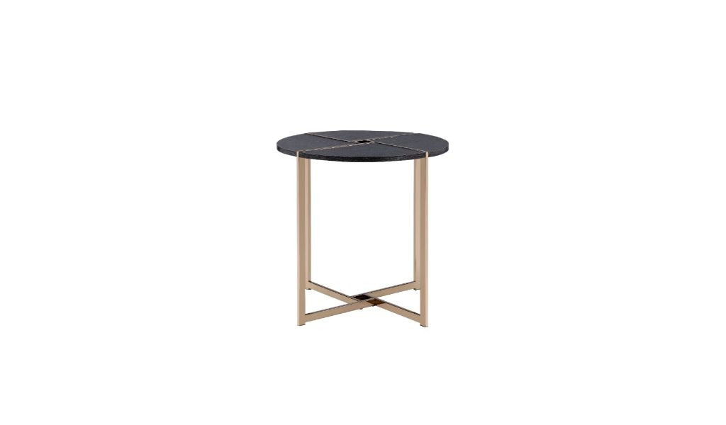 24" Champagne And Black Manufactured Wood And Metal Round End Table By Homeroots | End Tables | Modishstore