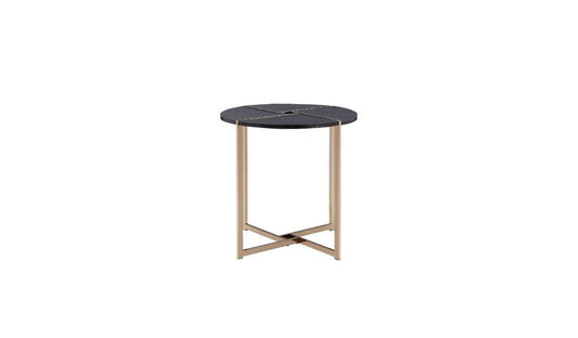 24" Champagne And Black Manufactured Wood And Metal Round End Table By Homeroots | End Tables | Modishstore