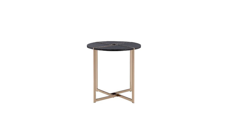 24" Champagne And Black Manufactured Wood And Metal Round End Table By Homeroots | End Tables | Modishstore