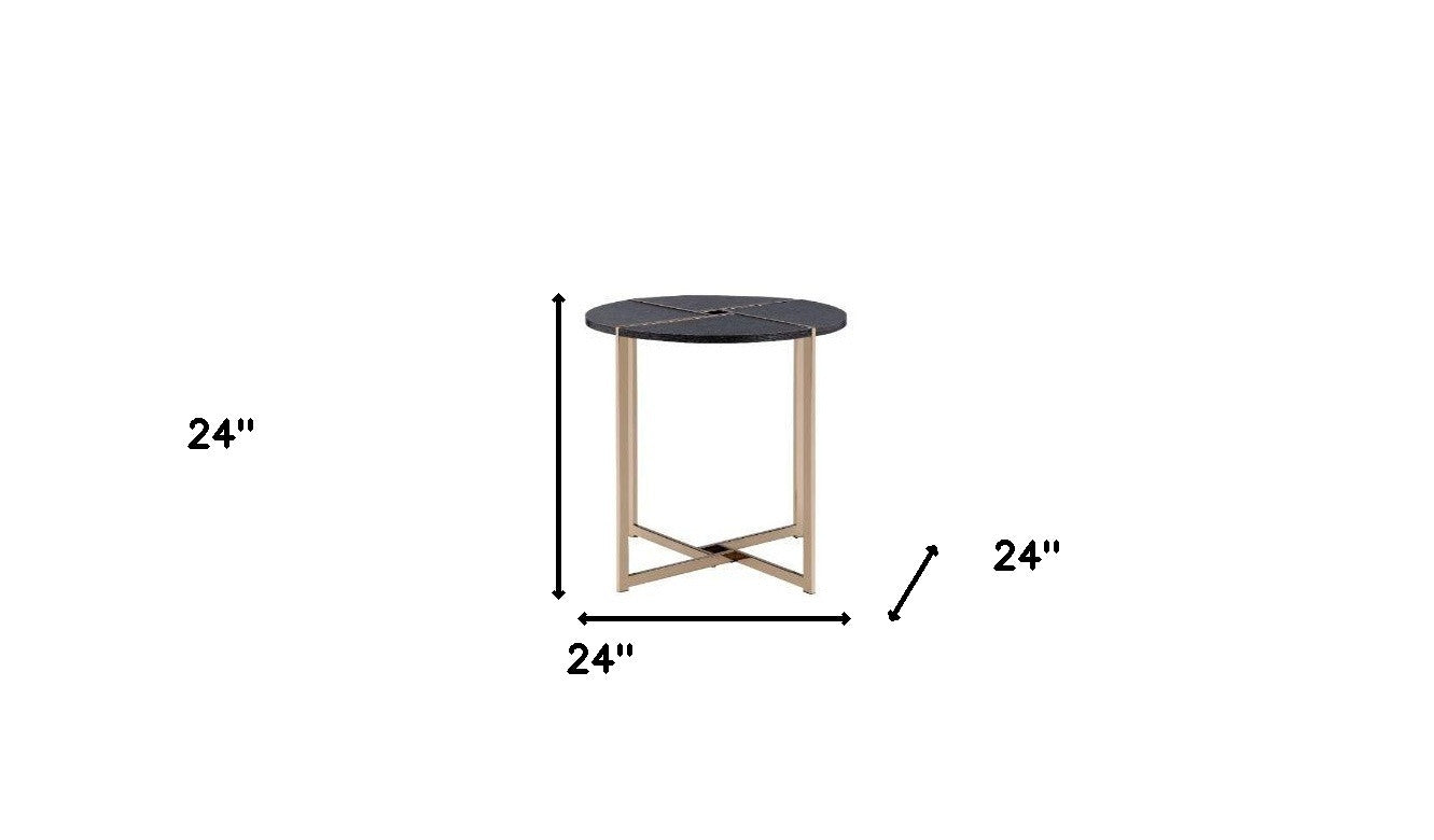 24" Champagne And Black Manufactured Wood And Metal Round End Table By Homeroots | End Tables | Modishstore - 5
