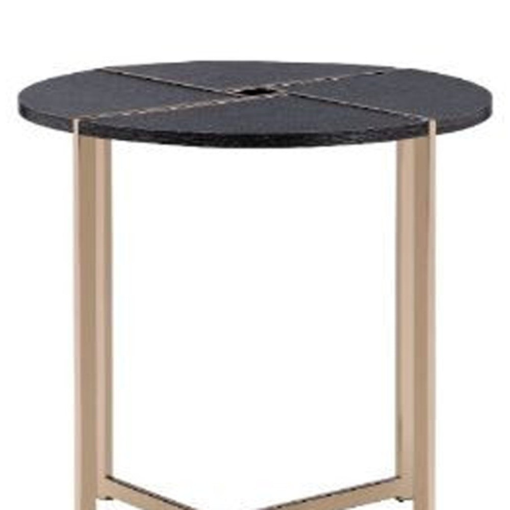 24" Champagne And Black Manufactured Wood And Metal Round End Table By Homeroots | End Tables | Modishstore - 4