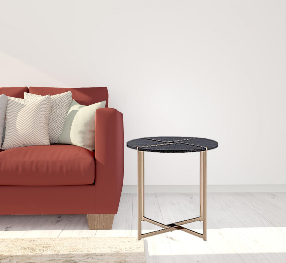 24" Champagne And Black Manufactured Wood And Metal Round End Table By Homeroots | End Tables | Modishstore - 2