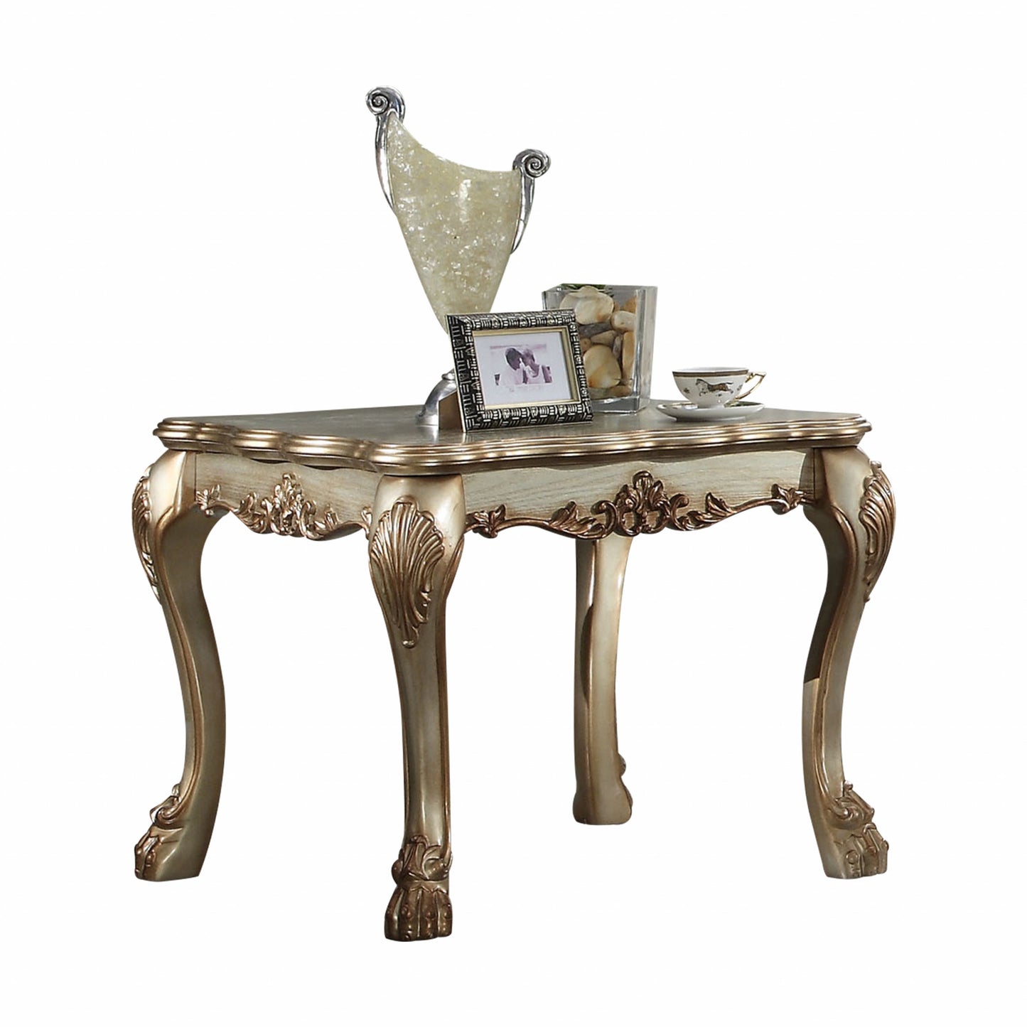 24" Gold Patina & Bone Manufactured Wood Square End Table By Homeroots | End Tables | Modishstore - 5