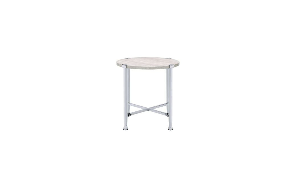 24" Chrome And White Oak Manufactured Wood And Metal Round End Table By Homeroots