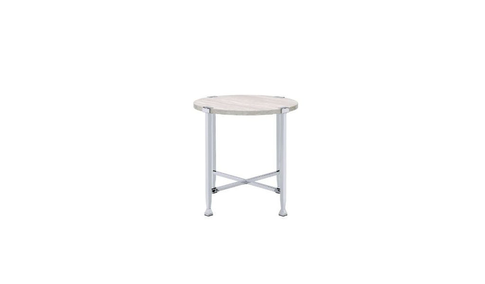 24" Chrome And White Oak Manufactured Wood And Metal Round End Table By Homeroots | End Tables | Modishstore - 2
