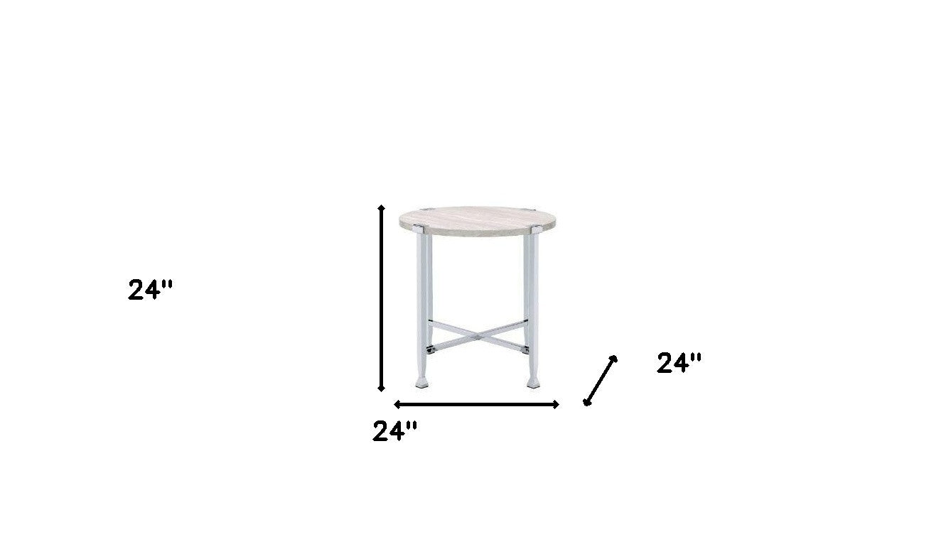24" Chrome And White Oak Manufactured Wood And Metal Round End Table By Homeroots