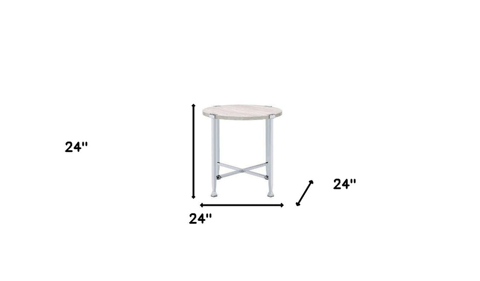 24" Chrome And White Oak Manufactured Wood And Metal Round End Table By Homeroots | End Tables | Modishstore - 6