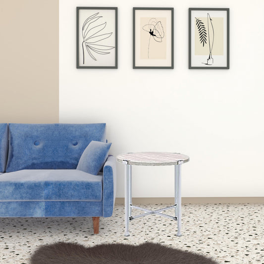 24" Chrome And White Oak Manufactured Wood And Metal Round End Table By Homeroots | End Tables | Modishstore