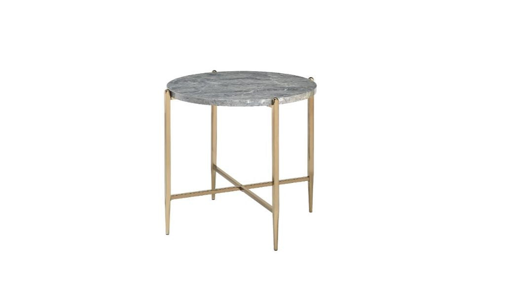 24" Champagne And Light Gray Manufactured Wood And Metal Round End Table By Homeroots | End Tables | Modishstore - 2