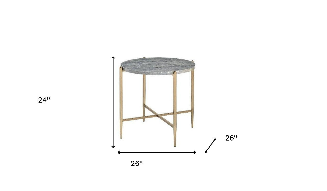 24" Champagne And Light Gray Manufactured Wood And Metal Round End Table By Homeroots | End Tables | Modishstore - 5