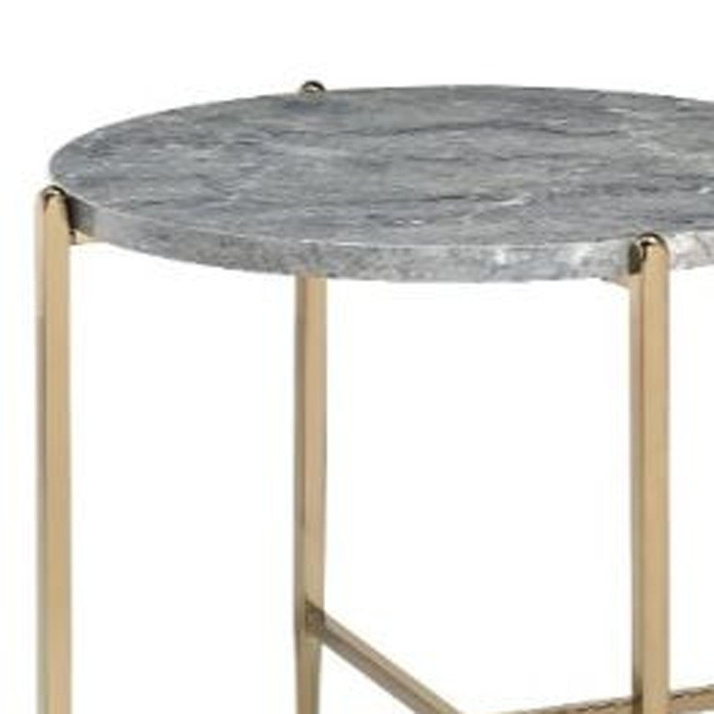24" Champagne And Light Gray Manufactured Wood And Metal Round End Table By Homeroots | End Tables | Modishstore - 3