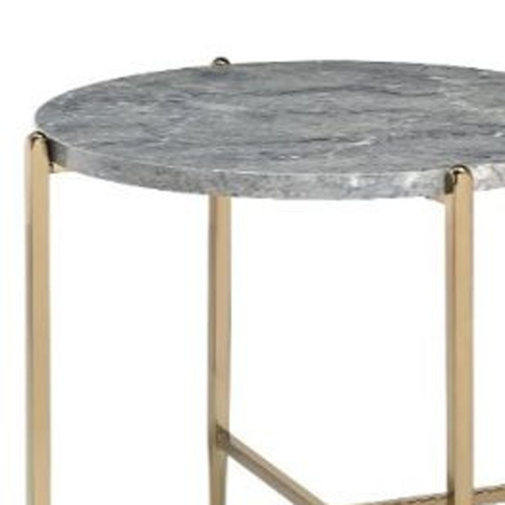 24" Champagne And Light Gray Manufactured Wood And Metal Round End Table By Homeroots | End Tables | Modishstore - 3
