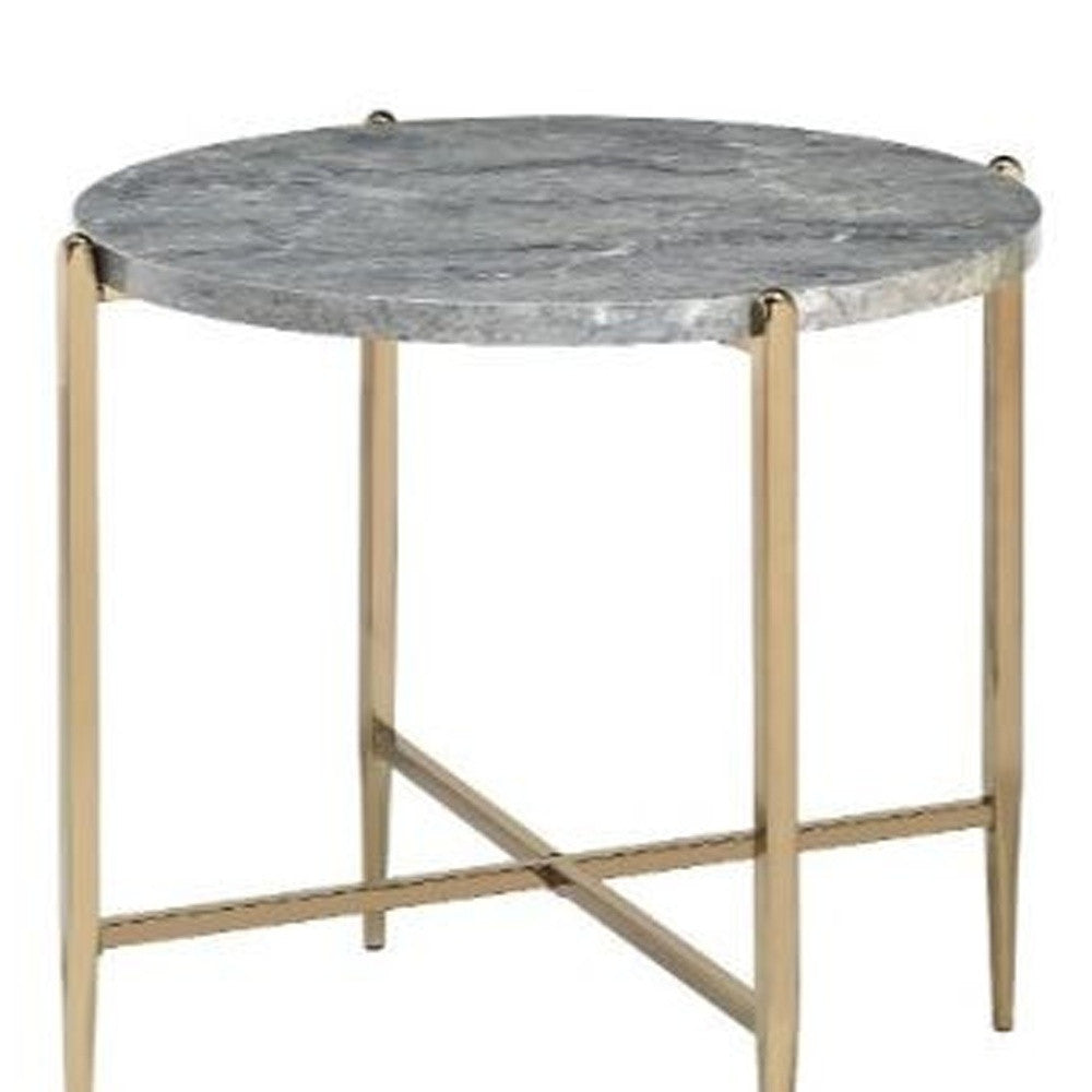 24" Champagne And Light Gray Manufactured Wood And Metal Round End Table By Homeroots | End Tables | Modishstore - 4