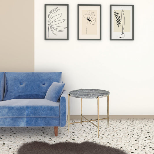 24" Champagne And Light Gray Manufactured Wood And Metal Round End Table By Homeroots | End Tables | Modishstore