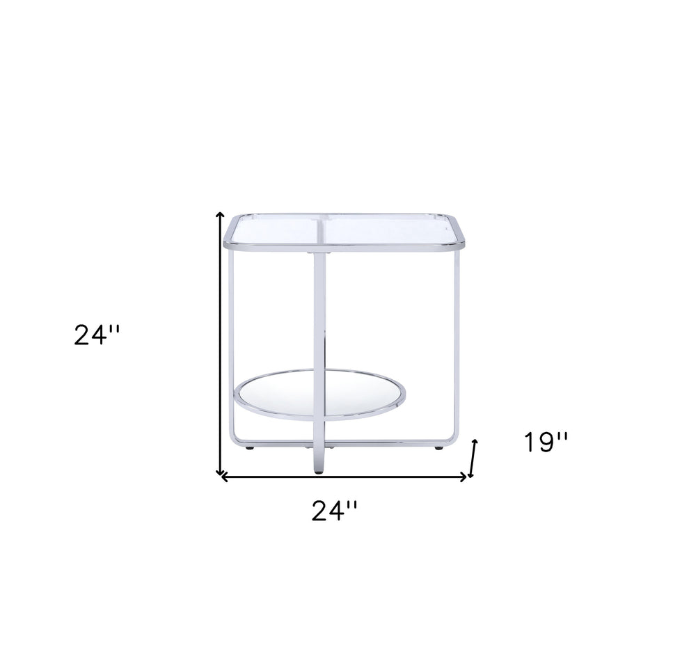 24" Chrome And Clear Glass Rectangular End Table By Homeroots | End Tables | Modishstore - 7