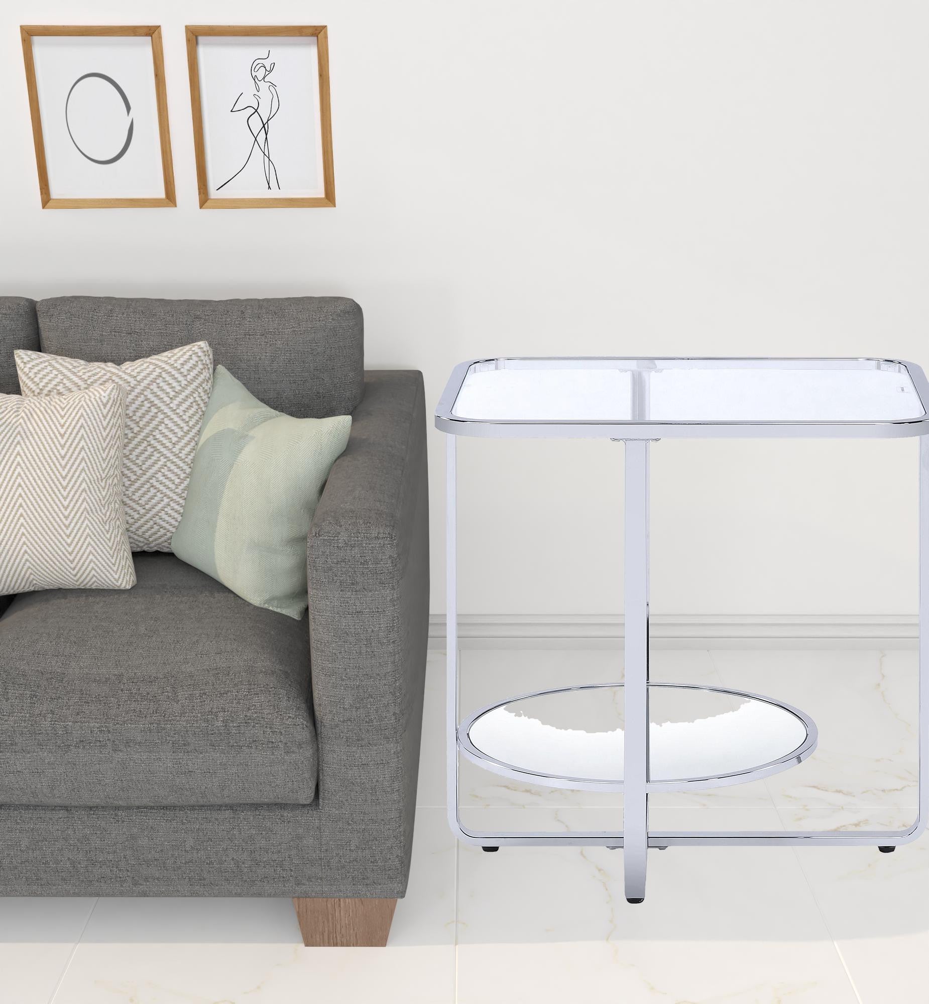 24" Chrome And Clear Glass Rectangular End Table By Homeroots | End Tables | Modishstore