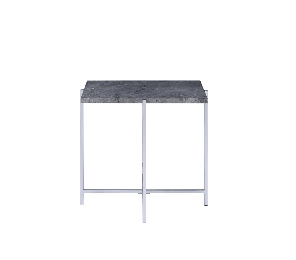 24" Chrome And Faux Marble Manufactured Wood And Metal Rectangular End Table By Homeroots | End Tables | Modishstore - 3