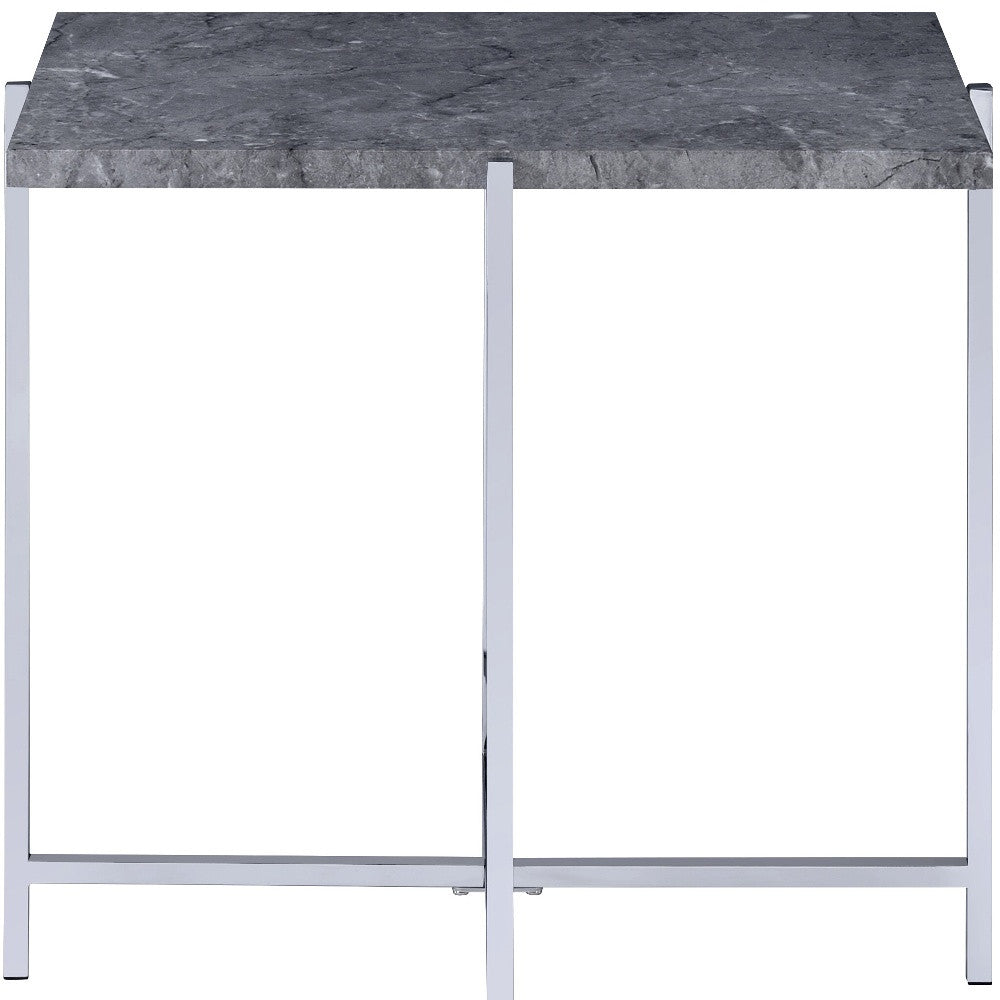 24" Chrome And Faux Marble Manufactured Wood And Metal Rectangular End Table By Homeroots | End Tables | Modishstore - 3