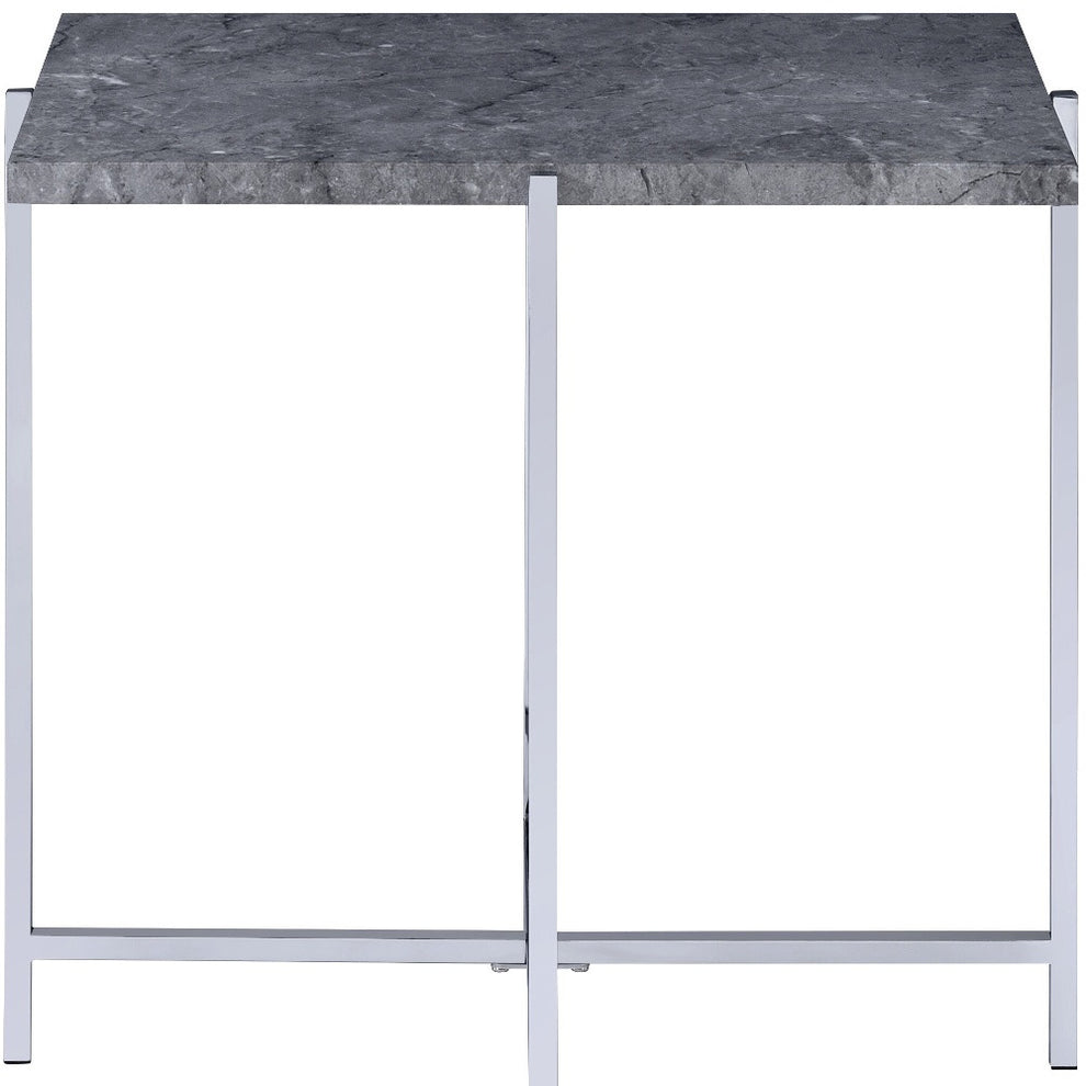 24" Chrome And Faux Marble Manufactured Wood And Metal Rectangular End Table By Homeroots | End Tables | Modishstore - 4