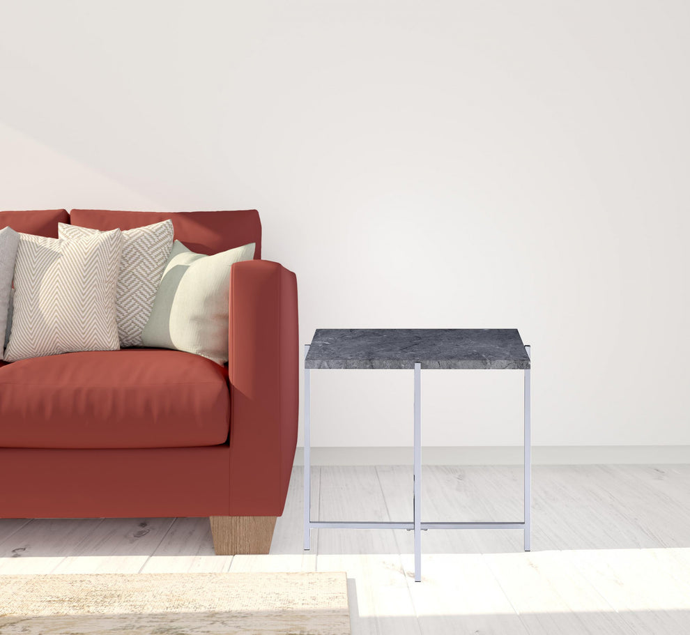 24" Chrome And Faux Marble Manufactured Wood And Metal Rectangular End Table By Homeroots | End Tables | Modishstore - 2