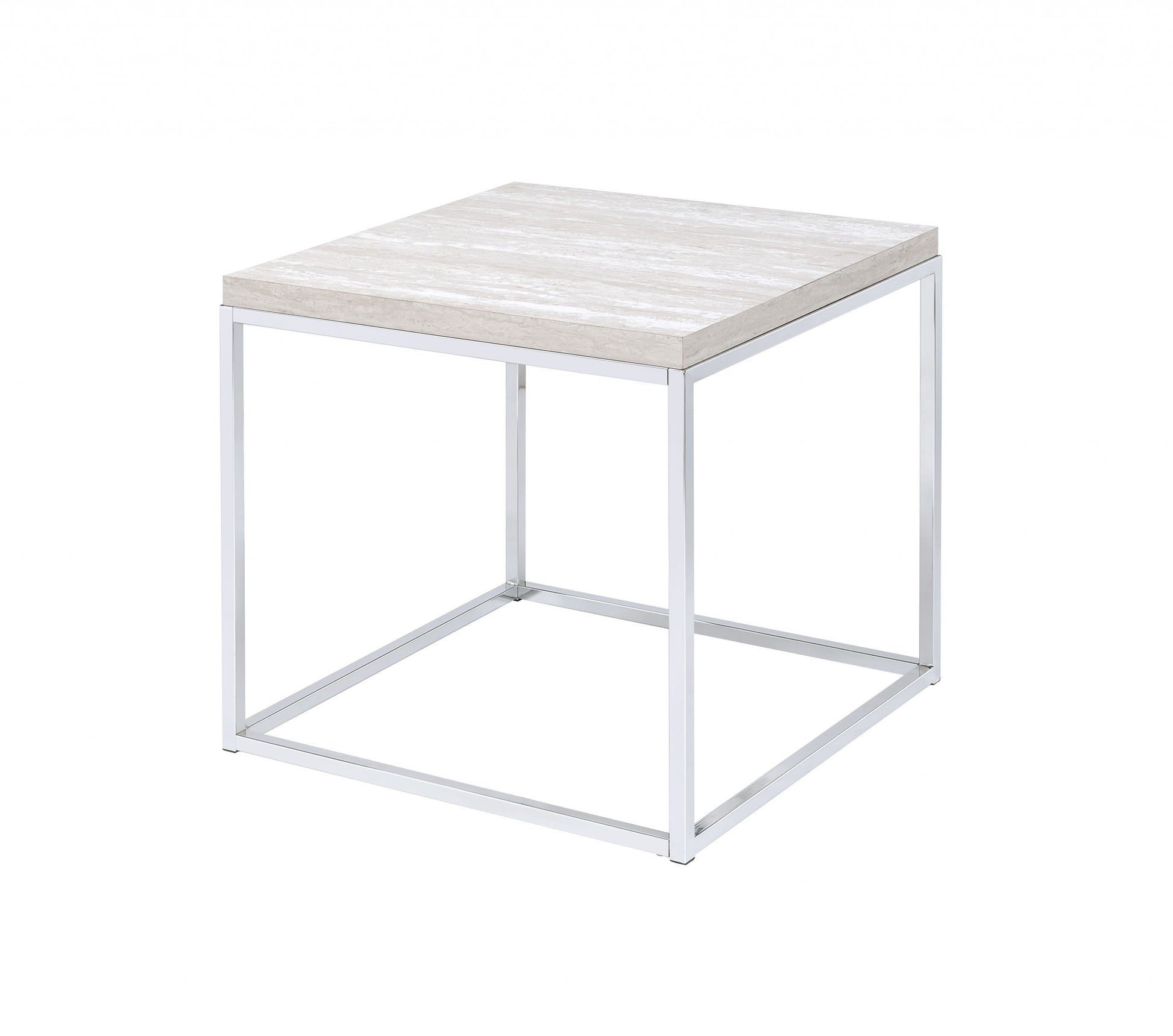 24" Chrome And White Oak Manufactured Wood And Metal Square End Table By Homeroots | End Tables | Modishstore - 2