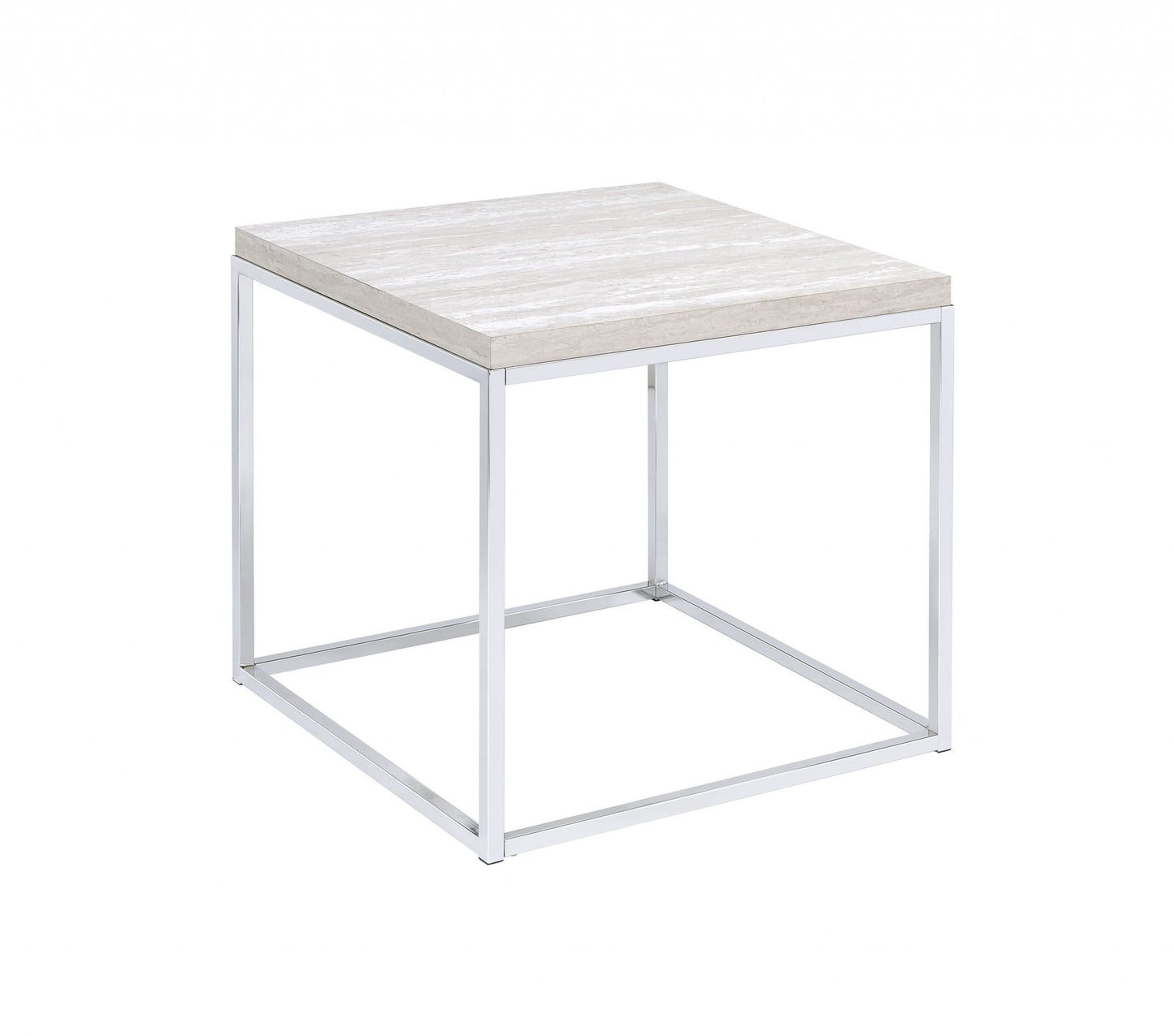 24" Chrome And White Oak Manufactured Wood And Metal Square End Table By Homeroots | End Tables | Modishstore - 3