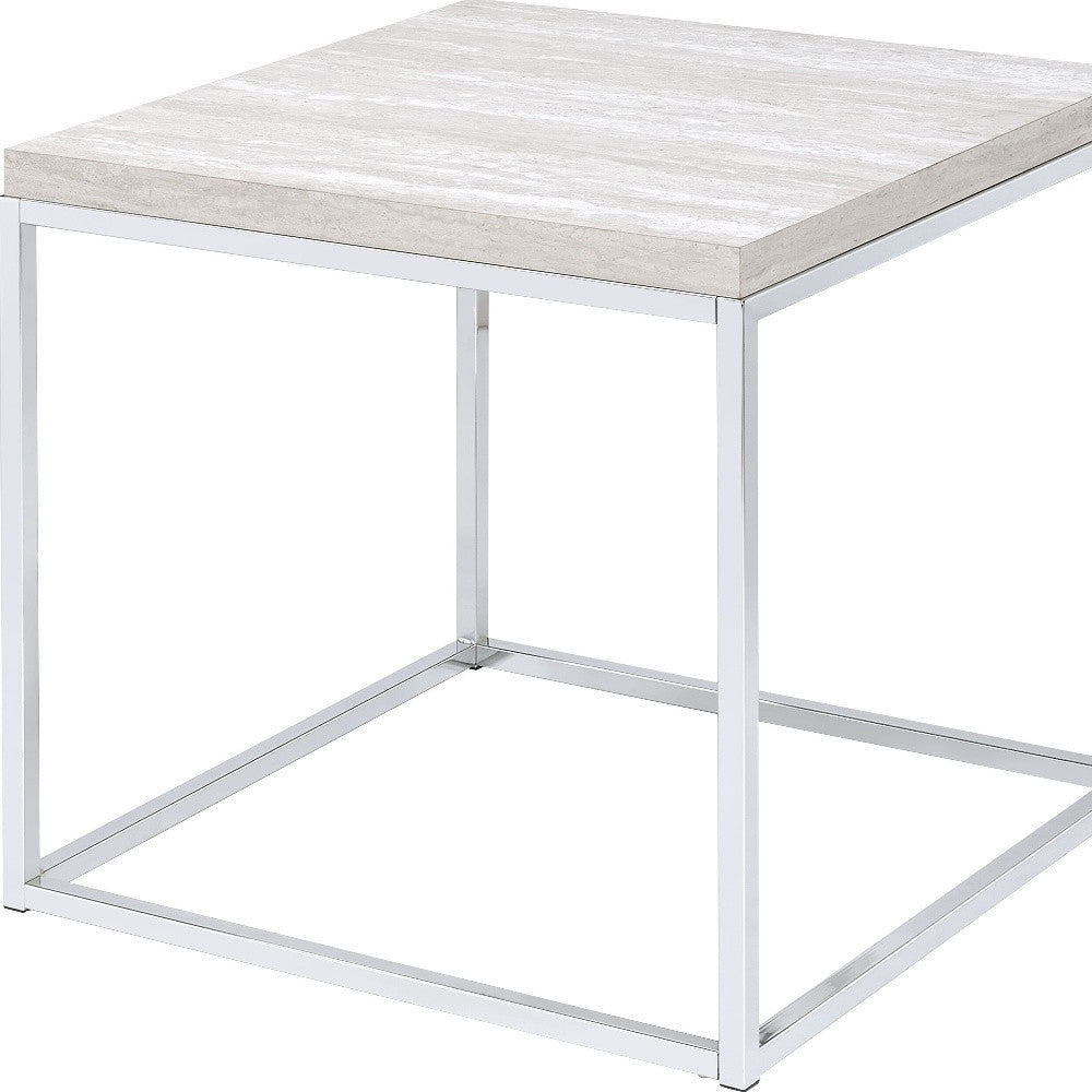 24" Chrome And White Oak Manufactured Wood And Metal Square End Table By Homeroots | End Tables | Modishstore - 4